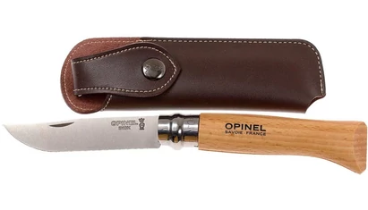 Opinel Tradition No.08 Inox Bükkfa bőr tokkal